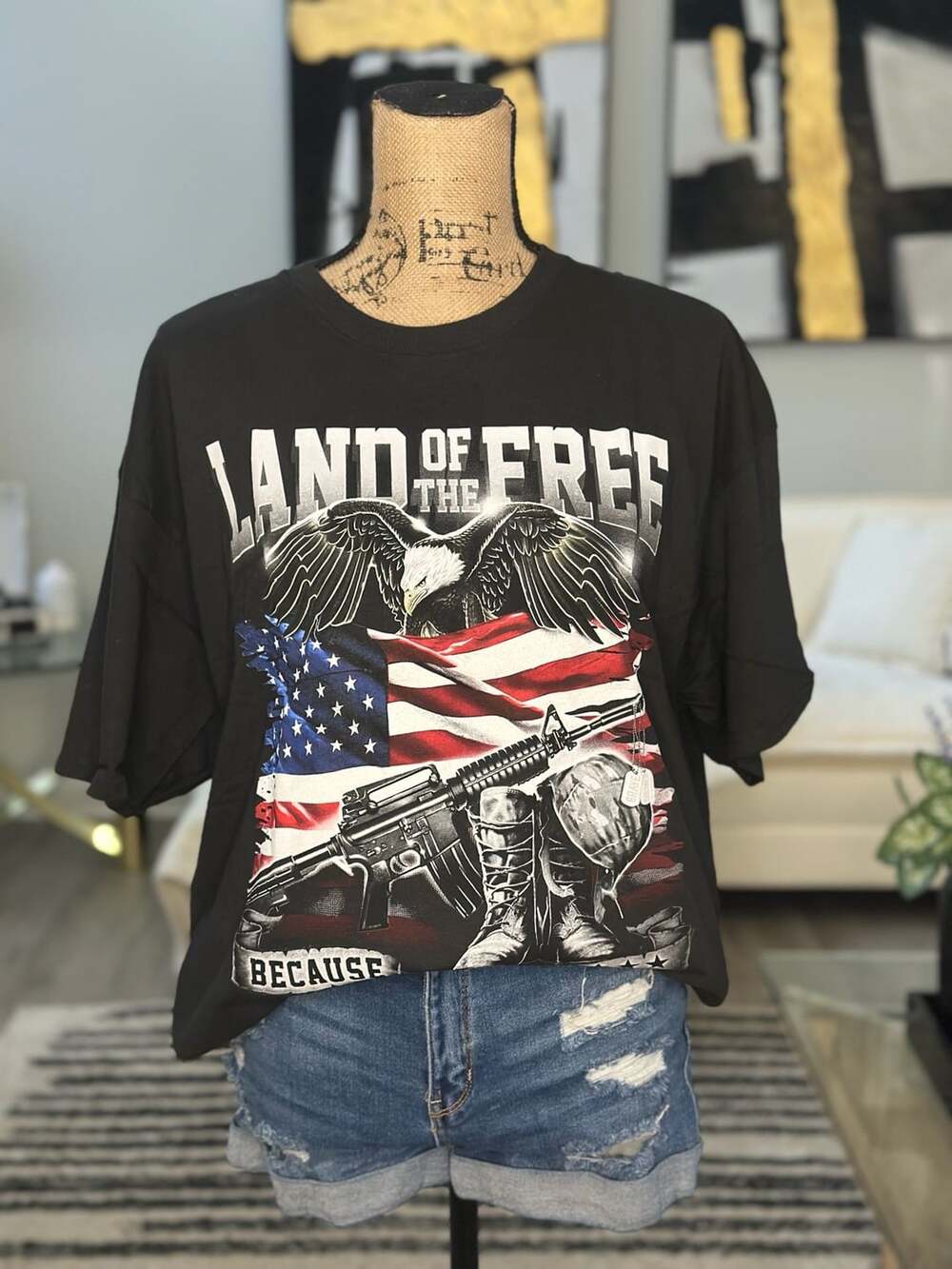 Delta Pro Weight Patriotic Graphic T-Shirt XL Black Land of the Free.